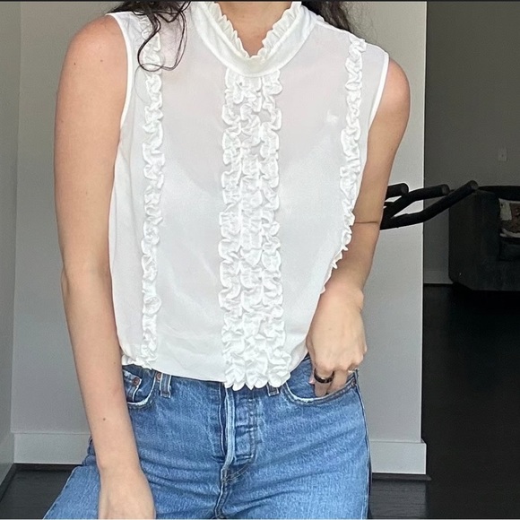 FRAME Denim White Sleeveless Ruffle Blouse - XS - Picture 1 of 9